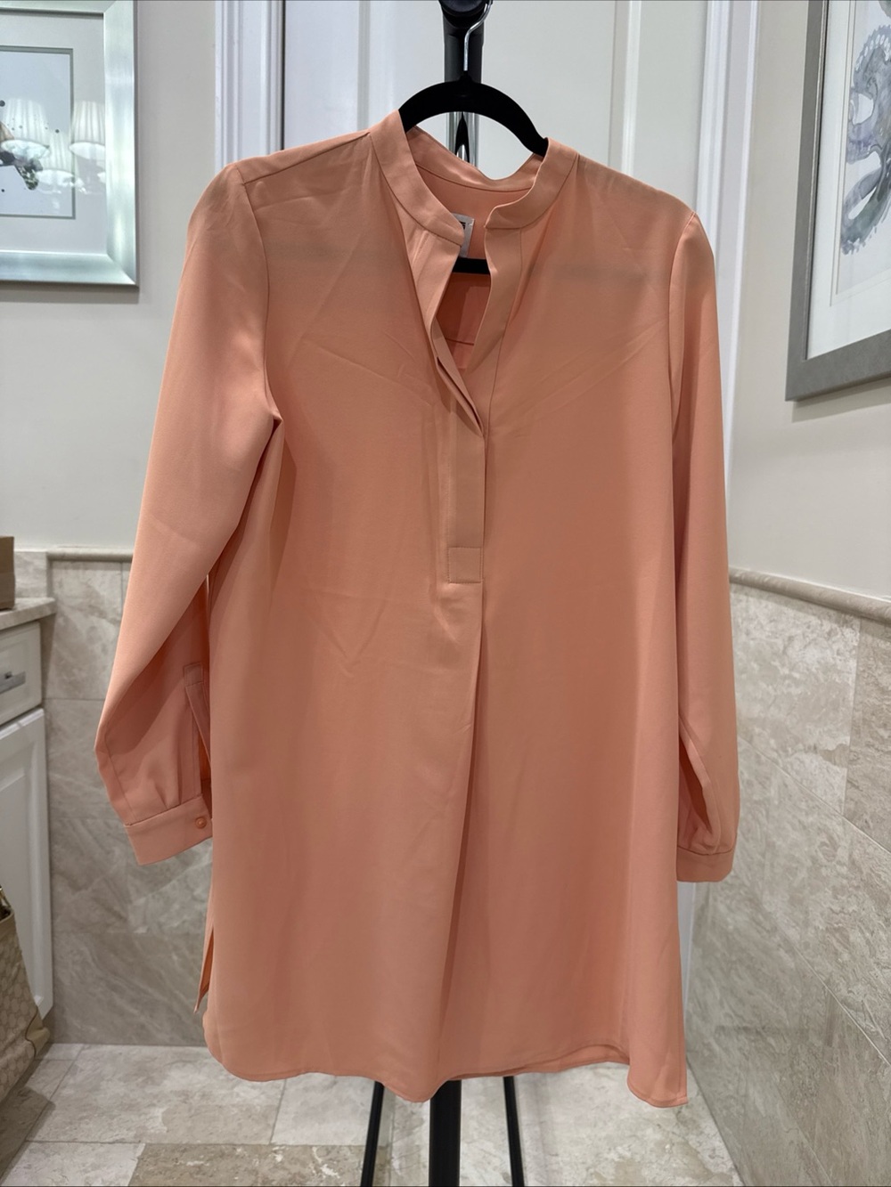 Anne Klein Peach Long Sleeve Shirt Dress